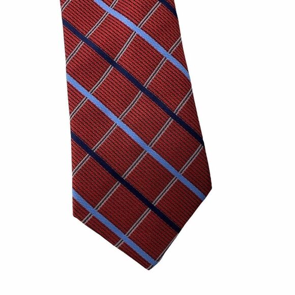 Boys Clip On Tie Red Blue Diagonal Striped Classic Pointed Tie One Size Cute - Picture 5 of 5